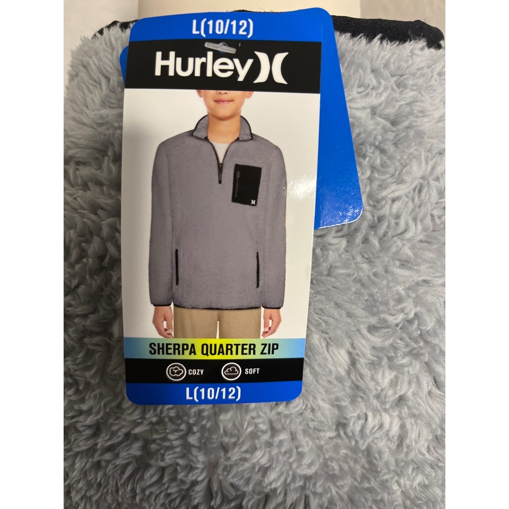 Hurley Boys Sherpa Quarter Zip Pullover Gray Wolf Cozy Soft L (10/12) - Picture 2 of 3